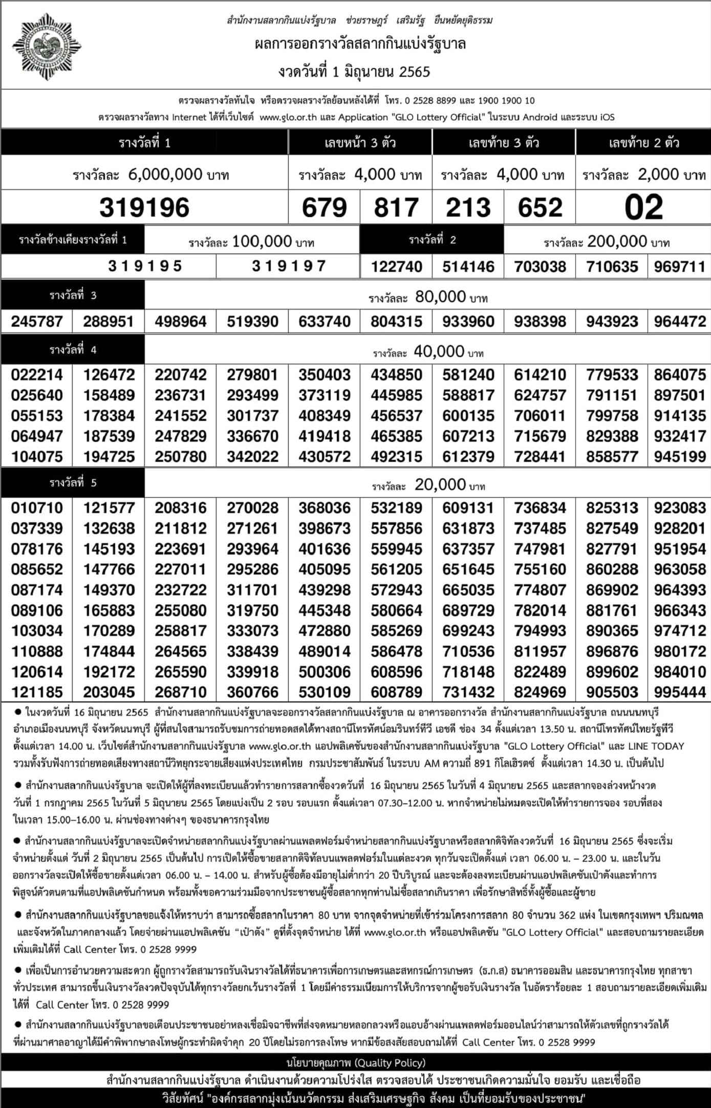 ใบตรวจหวย 1 มิถุนายน 2565